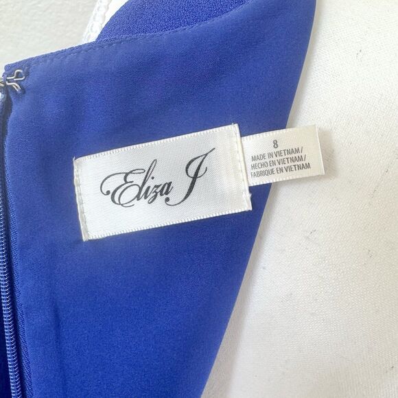 Eliza J Royal Blue Ruffle Cut-Out Sleeve A-line Dress Size 8 Cold Shoulder - Picture 11 of 14